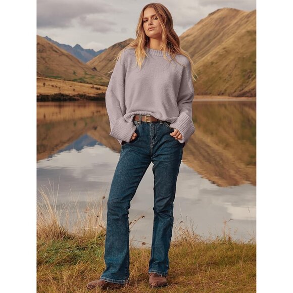 Women's Oversized Sweater Fuzzy Light Purple Long Sleeve Casual Chunky Pullover - Picture 7 of 9